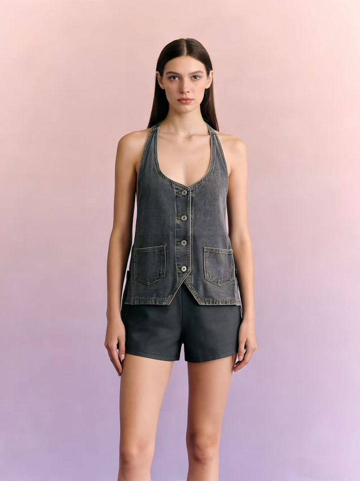 Damern casual denim-set med justerbara axelremmar och fickor Mirla-Eva Jonsson