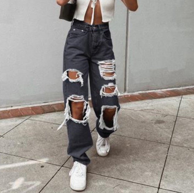 Damern casual förstörda jeans med vid ben Mirla-Eva Jonsson