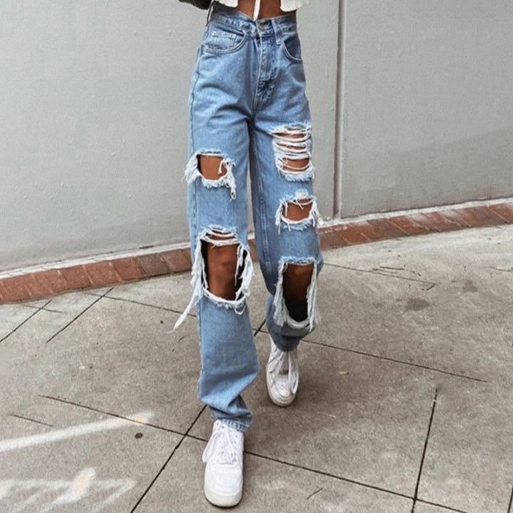 Damern casual förstörda jeans med vid ben Mirla-Eva Jonsson