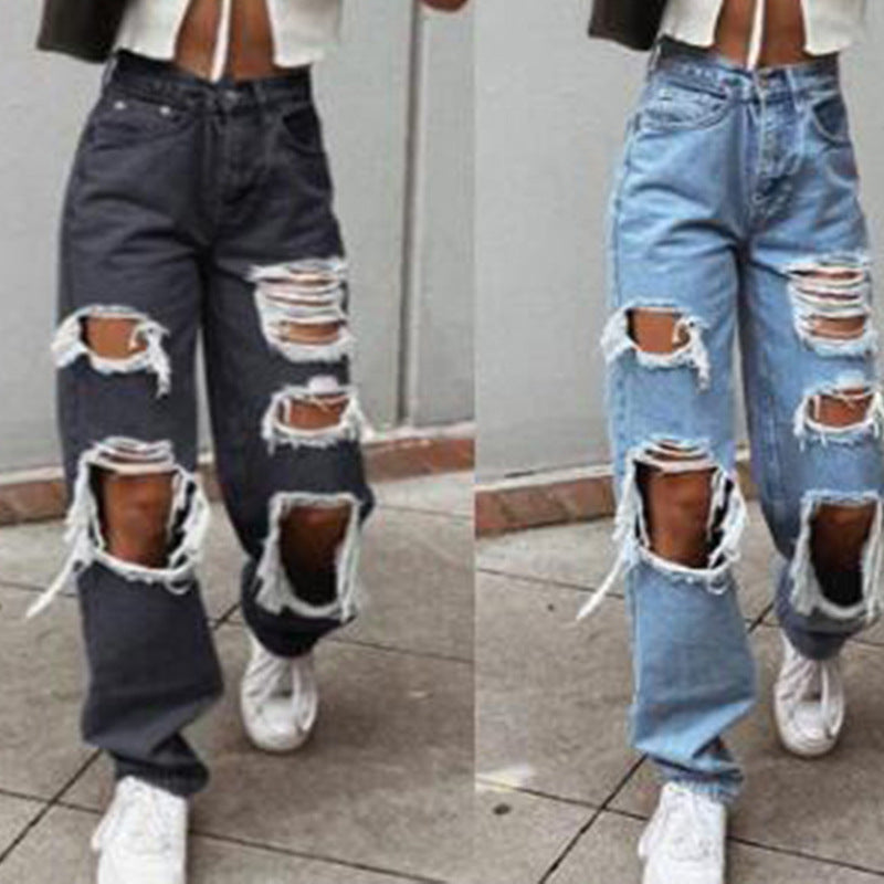 Damern casual förstörda jeans med vid ben Mirla-Eva Jonsson