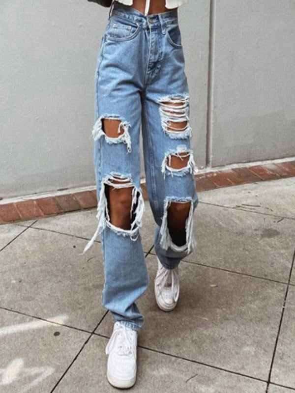 Damern casual förstörda jeans med vid ben Mirla-Eva Jonsson