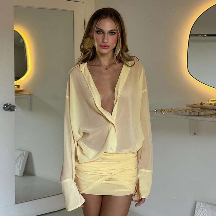 Damern chiffongblus med rynkad mini kjol Mirla-Eva Jonsson