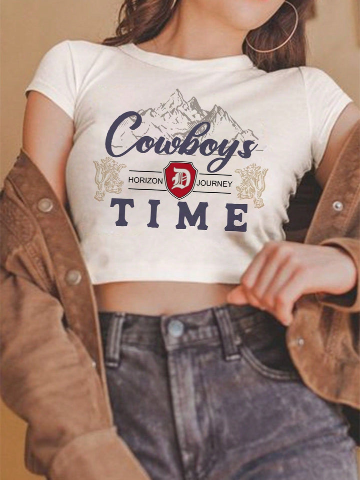Damern crop-top med kreativt cowboymotiv och avslappnad passform Mirla-Eva Jonsson