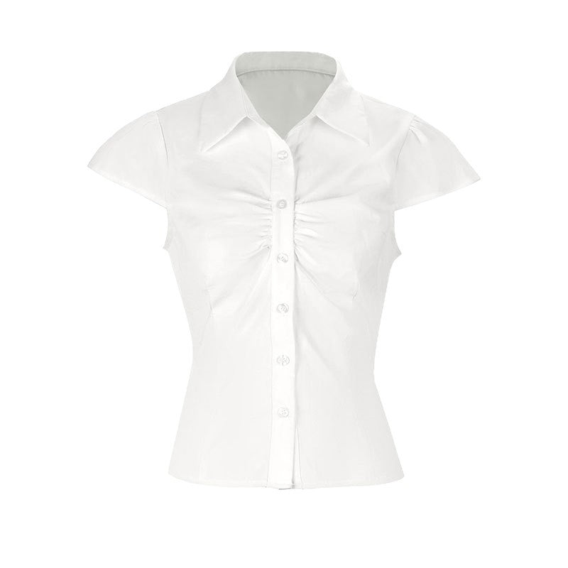 Damern elegant blus med rynkning och chic krage Mirla-Eva Jonsson