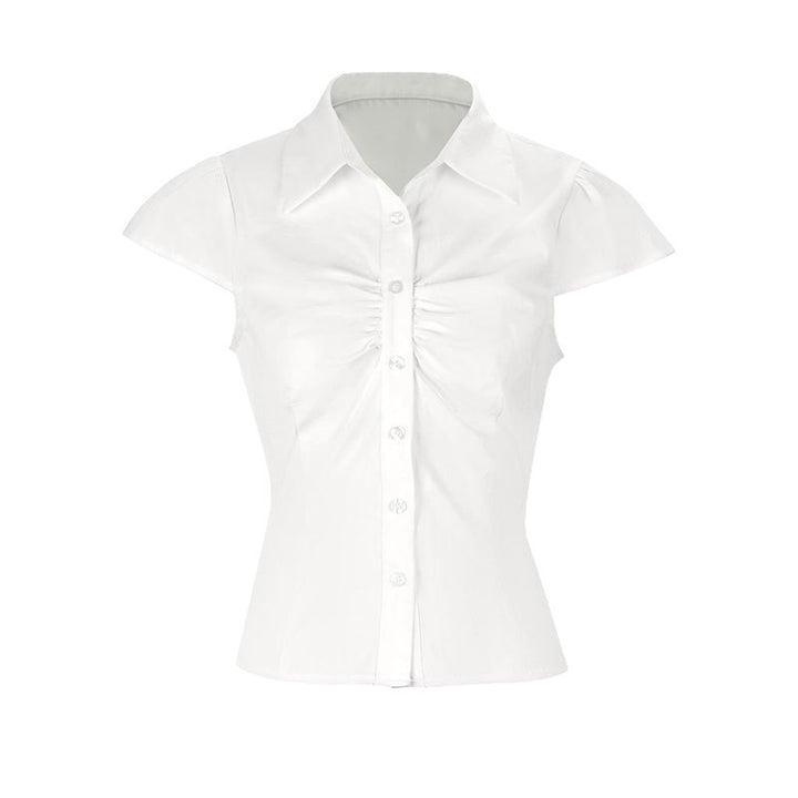 Damern elegant blus med rynkning och chic krage Mirla-Eva Jonsson