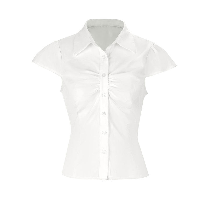 Damern elegant blus med rynkning och chic krage Mirla-Eva Jonsson