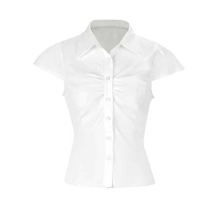 Damern elegant blus med rynkning och chic krage Mirla-Eva Jonsson