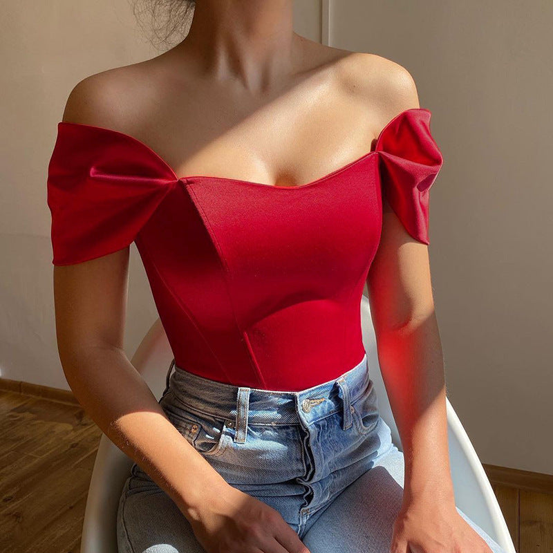 Damern elegant satin-bustier med axeldetaljer Mirla-Eva Jonsson