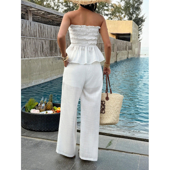 Damern elegant topp med rynkat bustier och vida byxor Mirla-Eva Jonsson