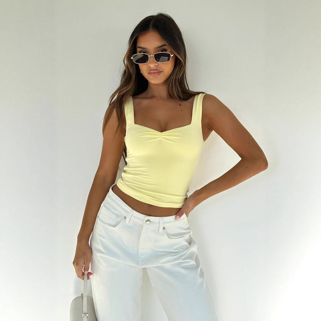 Damern figurnära Crop-Top med breda axelremmar och V-hals Mirla-Eva Jonsson