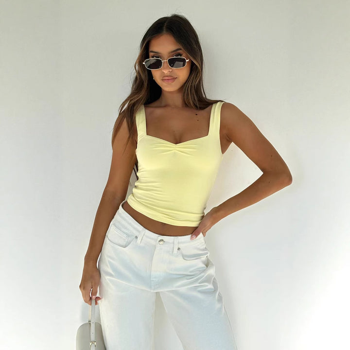 Damern figurnära Crop-Top med breda axelremmar och V-hals Mirla-Eva Jonsson