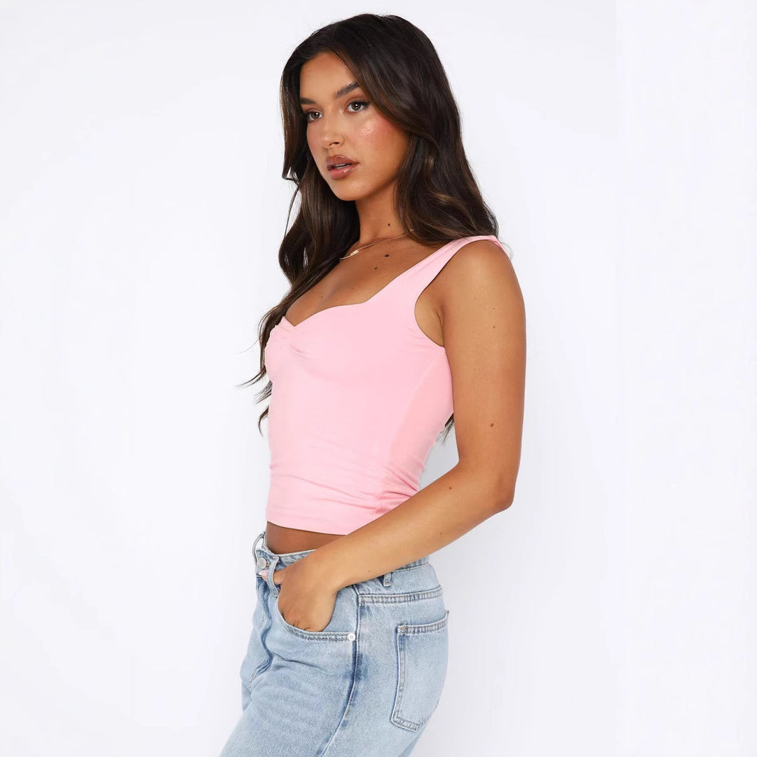 Damern figurnära Crop-Top med breda axelremmar och V-hals Mirla-Eva Jonsson