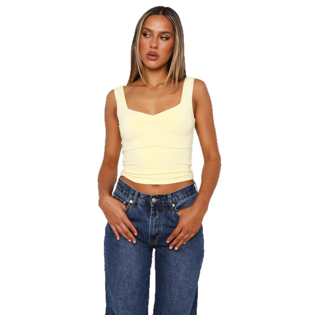 Damern figurnära Crop-Top med breda axelremmar och V-hals Mirla-Eva Jonsson