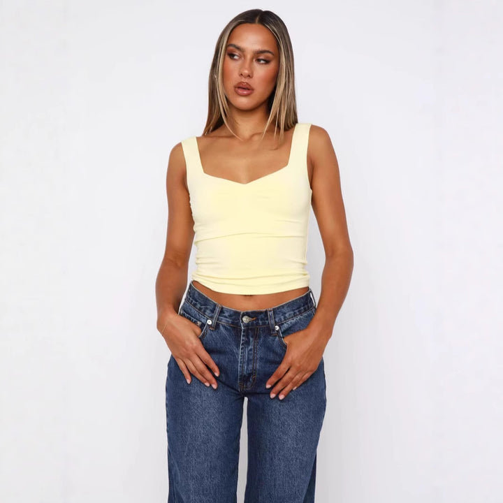 Damern figurnära Crop-Top med breda axelremmar och V-hals Mirla-Eva Jonsson