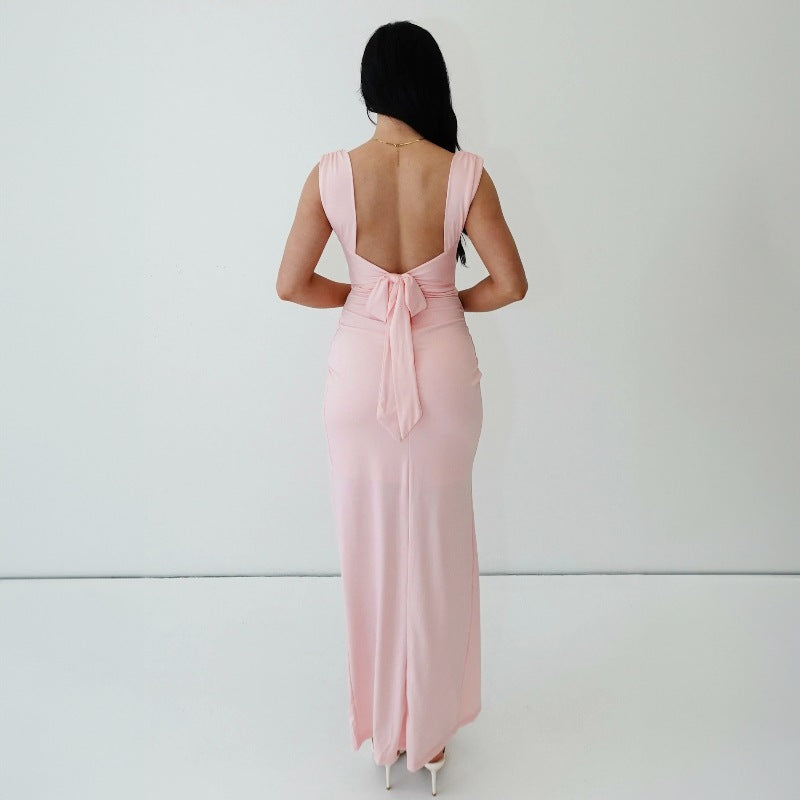 Damern figurnära Maxi-klänning med elegant sprund och rynkor Mirla-Eva Jonsson