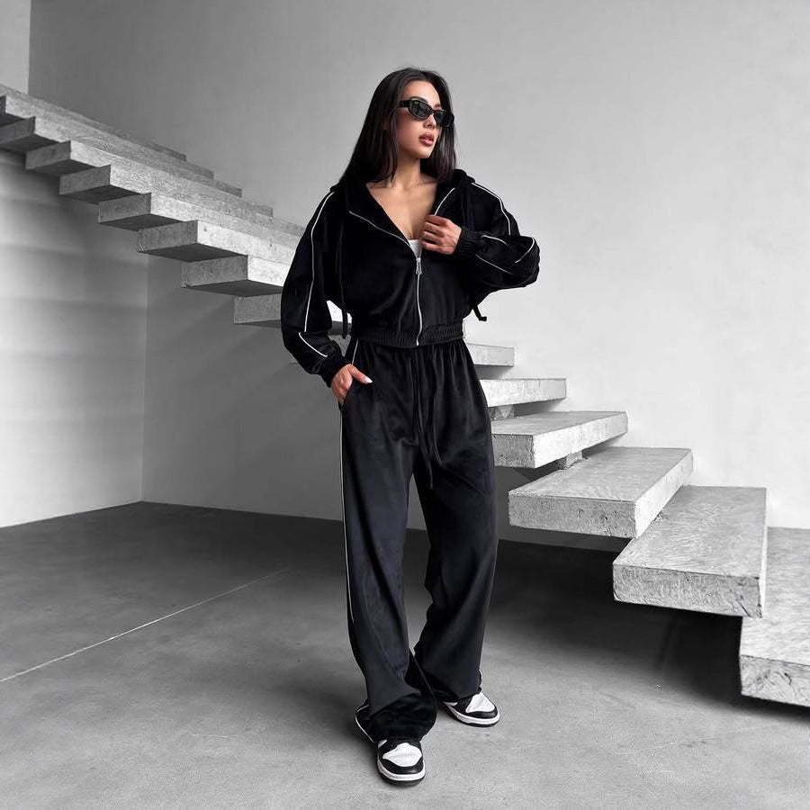 Damern fluffigt fleece-jogging-set med elegant dragkedja Mirla-Eva Jonsson