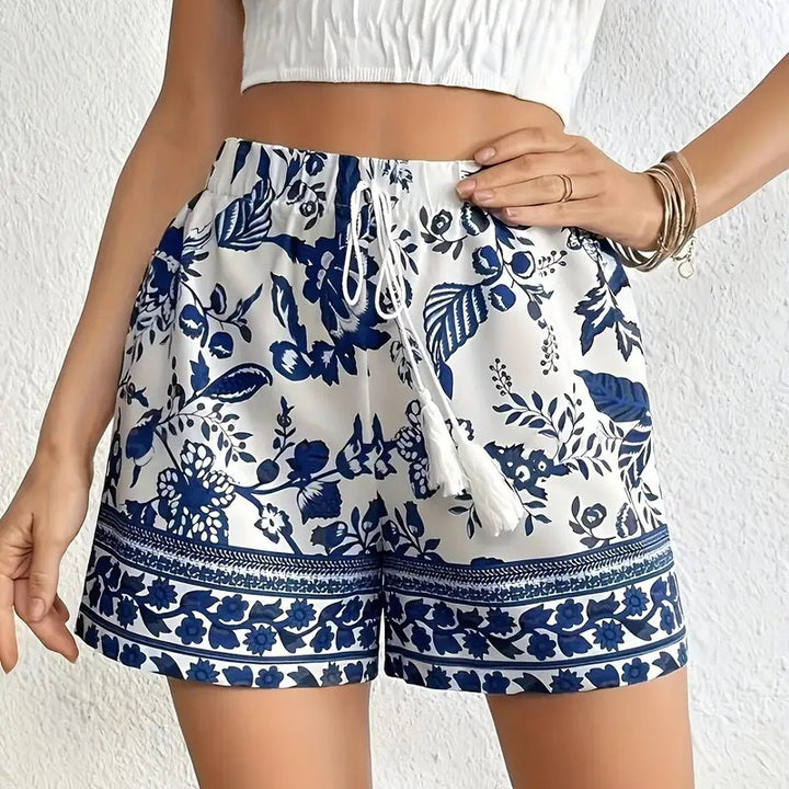 Damern fritidsshorts med blommönster och elastisk midja Mirla-Eva Jonsson