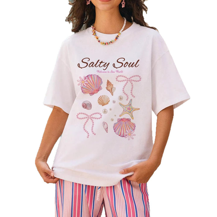 Damern grafik T-shirt med maritimt musselmönster och avslappnad passform Mirla-Eva Jonsson