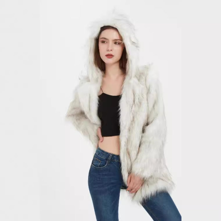 Damern hoodiejacka i mjuk konstpäls med sidofickor Eva Jonsson-Eva Jonsson