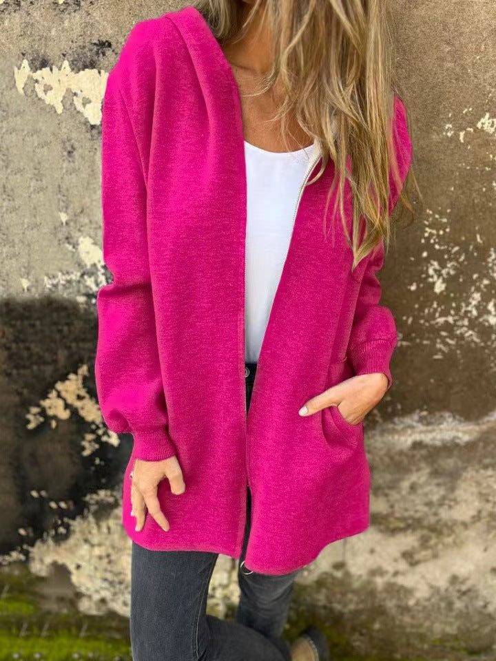 Damern hoodiejacka med långa ärmar och praktisk dragkedja Mirla-Eva Jonsson