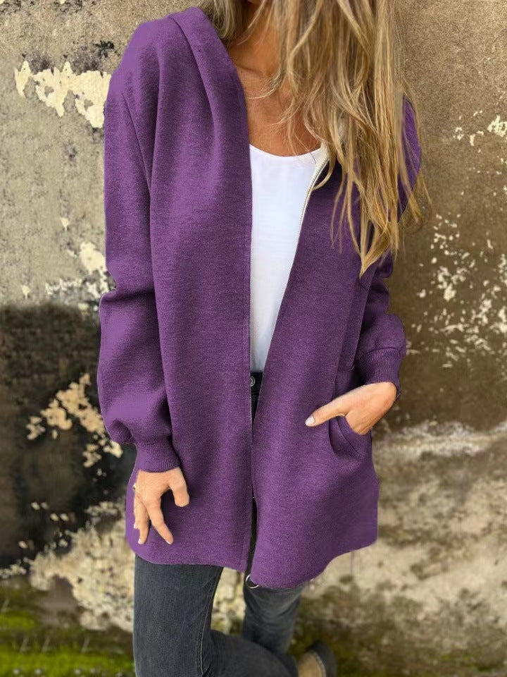 Damern hoodiejacka med långa ärmar och praktisk dragkedja Mirla-Eva Jonsson