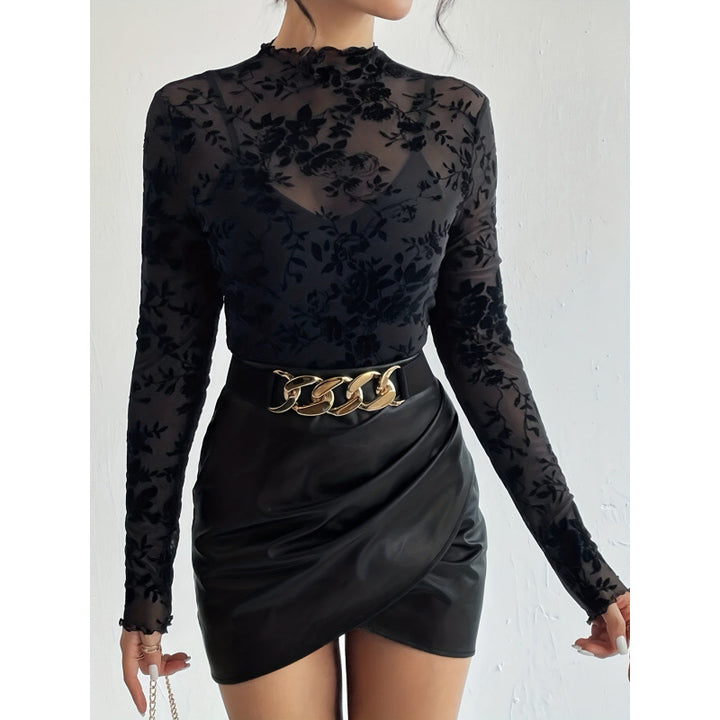 Damern långärmad tröja med blommig chiffon och transparenta detaljer Mirla-Eva Jonsson