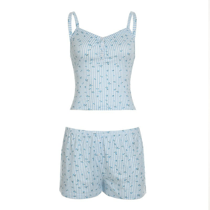 Damern lättviktig pyjamas-set med charmigt blommönster och justerbara band Mirla-Eva Jonsson