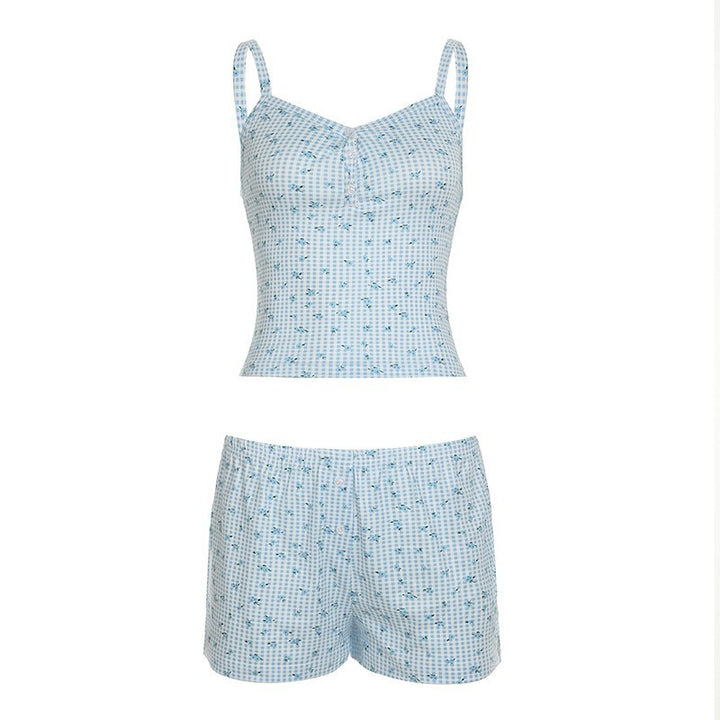 Damern lättviktig pyjamas-set med charmigt blommönster och justerbara band Mirla-Eva Jonsson