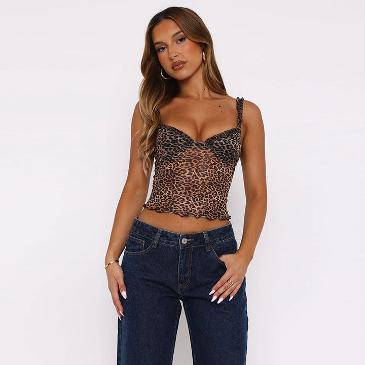 Damern lekfull spets crop-top med spännande leopardmönster Mirla-Eva Jonsson