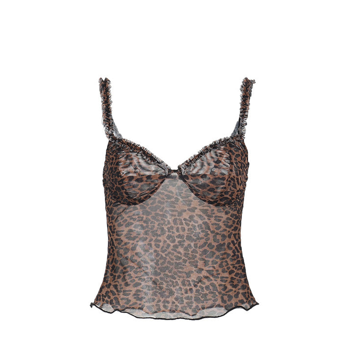 Damern lekfull spets crop-top med spännande leopardmönster Mirla-Eva Jonsson
