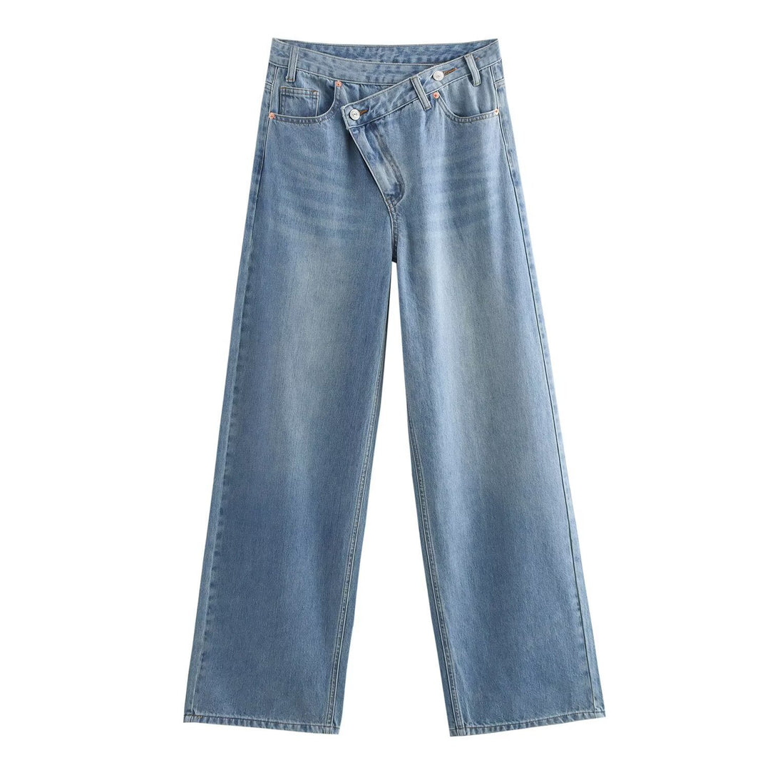 Damern lösa jeans med asymmetrisk knappstängning och hög midja Mirla-Eva Jonsson