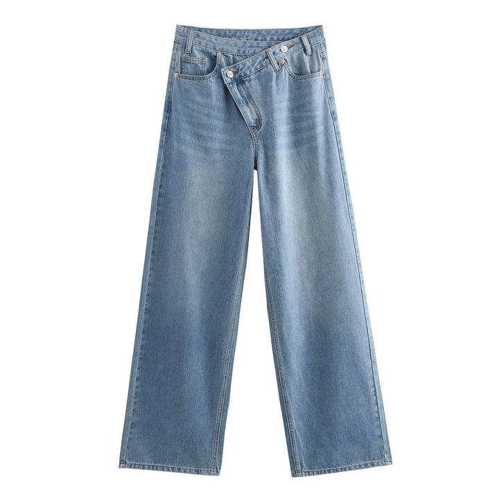 Damern lösa jeans med asymmetrisk knappstängning och hög midja Mirla-Eva Jonsson