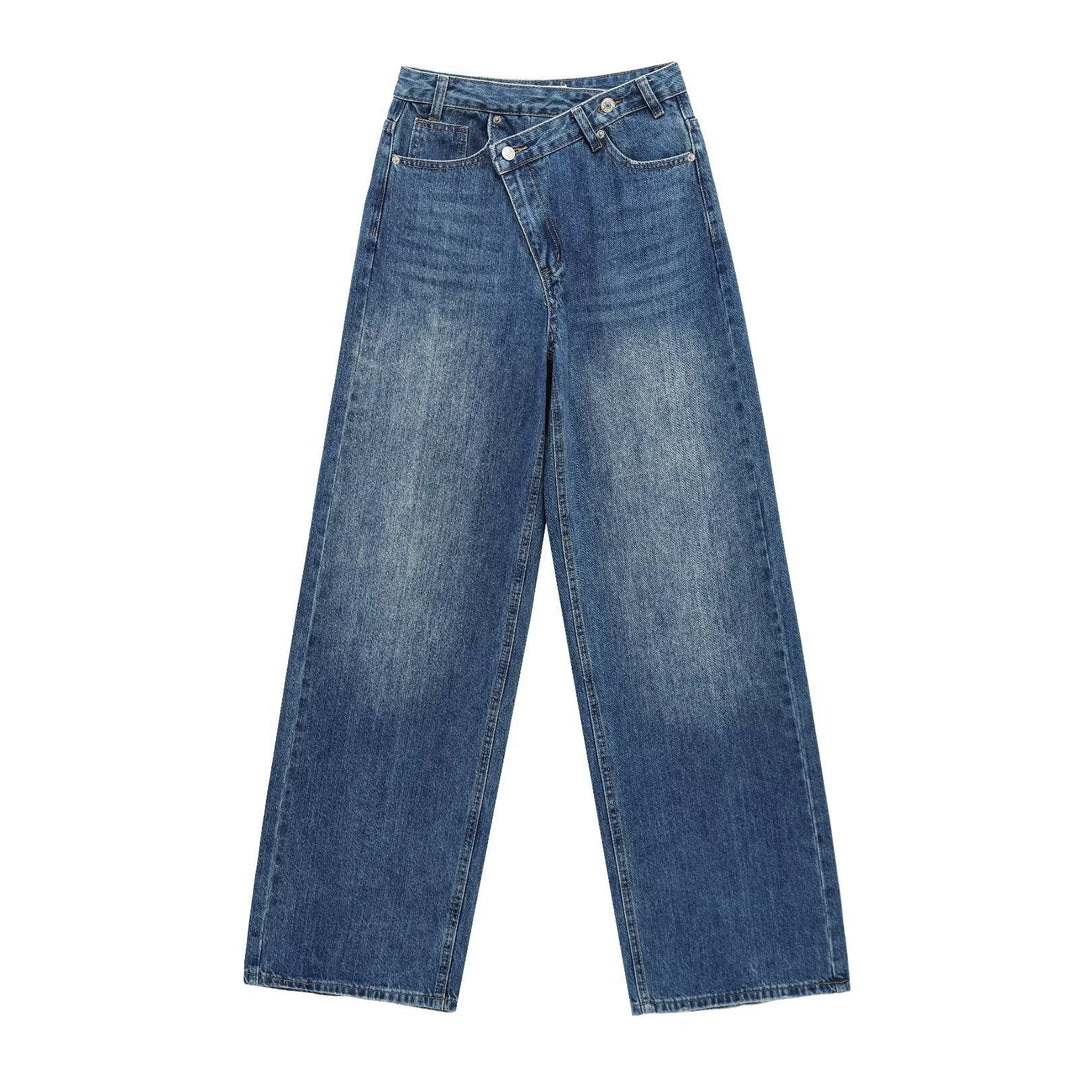Damern lösa jeans med asymmetrisk knappstängning och hög midja Mirla-Eva Jonsson
