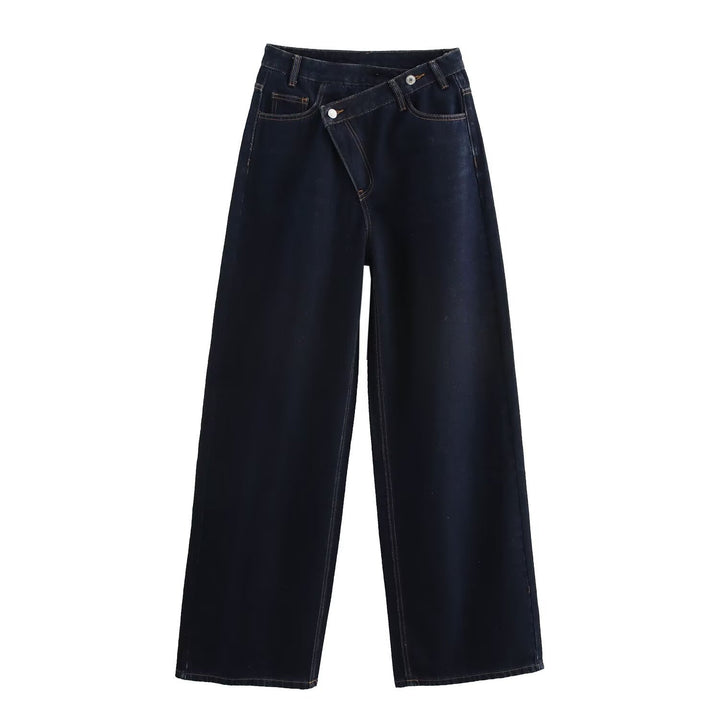 Damern lösa jeans med asymmetrisk knappstängning och hög midja Mirla-Eva Jonsson
