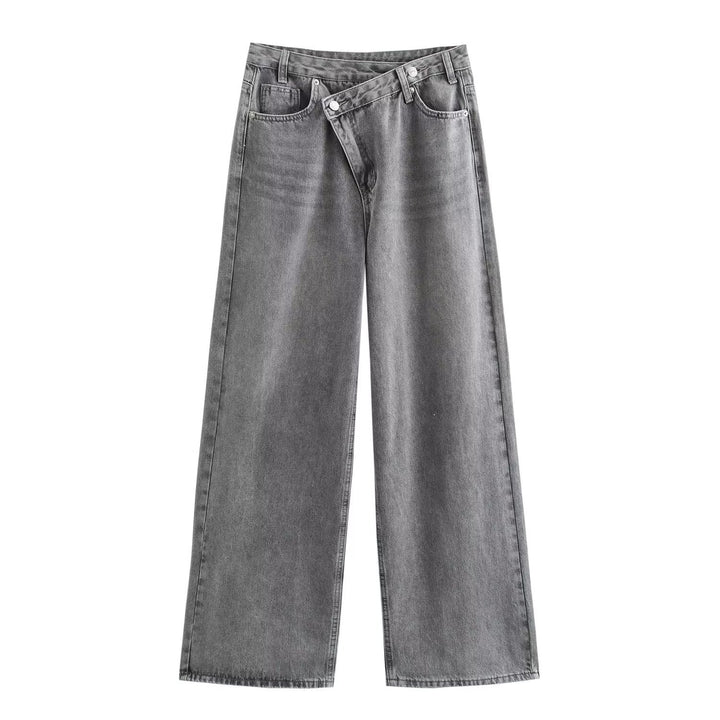 Damern lösa jeans med asymmetrisk knappstängning och hög midja Mirla-Eva Jonsson
