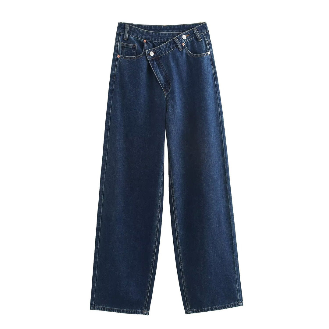 Damern lösa jeans med asymmetrisk knappstängning och hög midja Mirla-Eva Jonsson