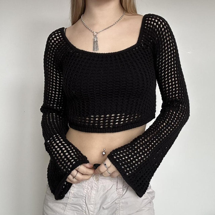 Damern luftigt Crop-Top i mjukt nätstickat Mirla-Eva Jonsson