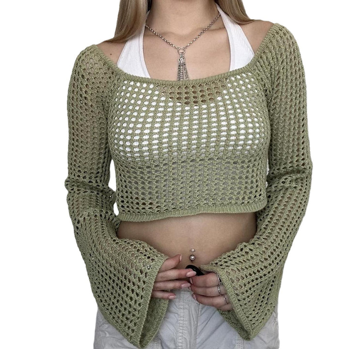 Damern luftigt Crop-Top i mjukt nätstickat Mirla-Eva Jonsson