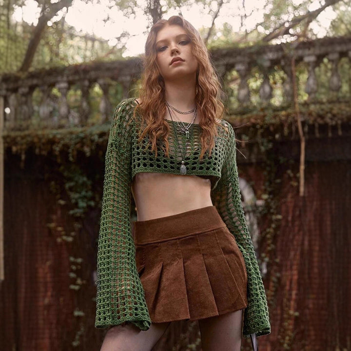 Damern luftigt hämtat crop-top med långa ärmar Mirla-Eva Jonsson