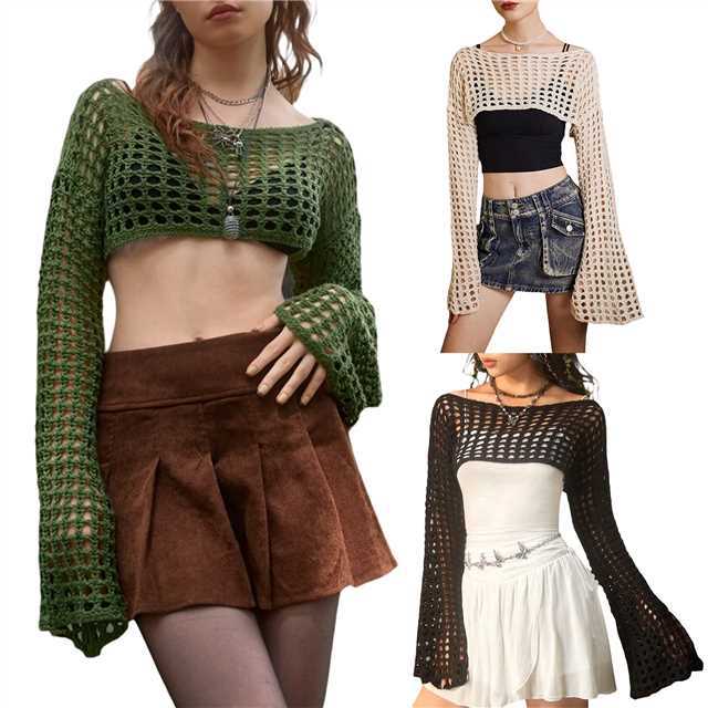 Damern luftigt hämtat crop-top med långa ärmar Mirla-Eva Jonsson