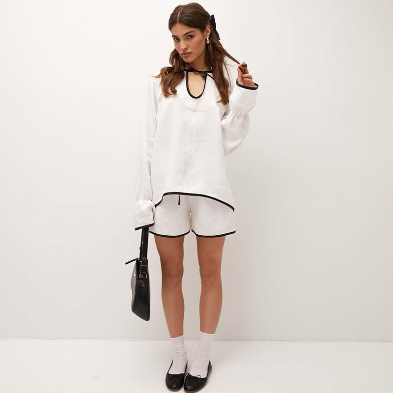 Damern luftigt linne-loungewear-set med löst topp och shorts Mirla-Eva Jonsson