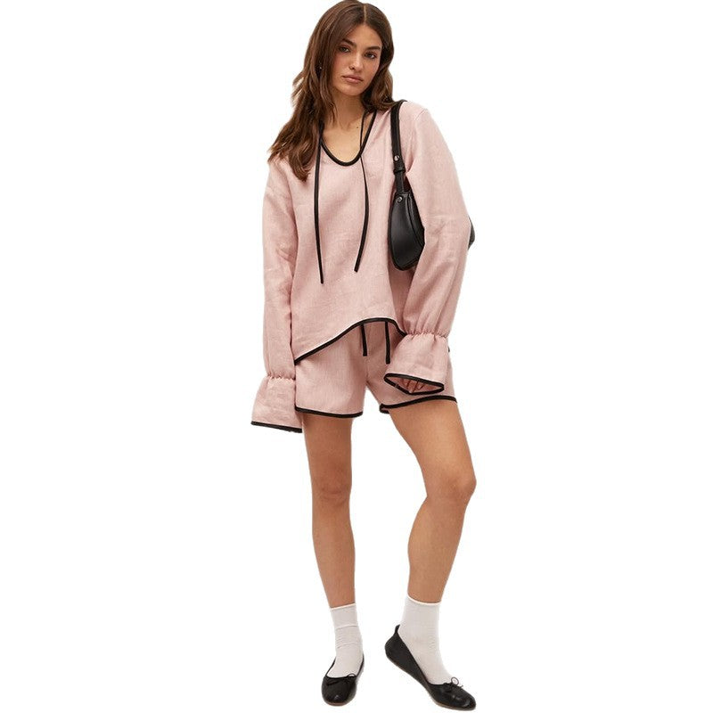 Damern luftigt linne-loungewear-set med löst topp och shorts Mirla-Eva Jonsson