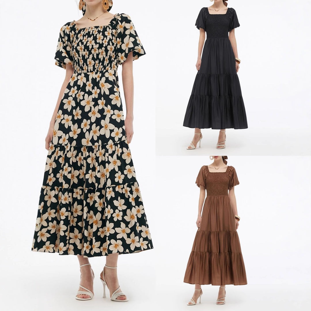 Damern maxiklänning med voluminös kjol och blommönster Mirla-Eva Jonsson