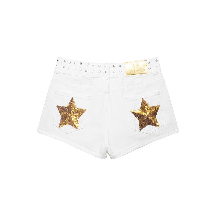 Damern mode Denim-shorts med dekorativ nitar midja Mirla-Eva Jonsson