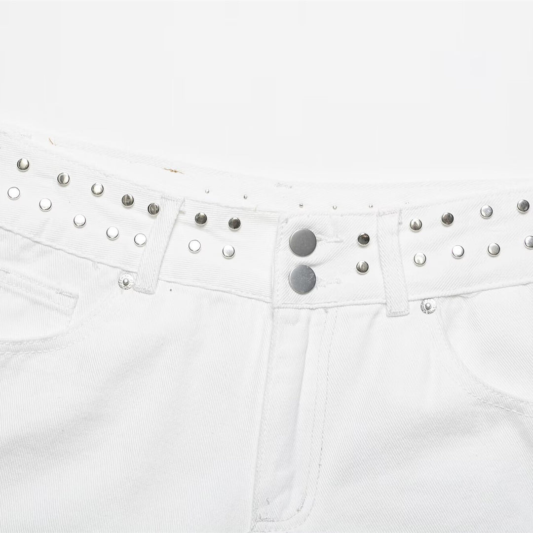 Damern mode Denim-shorts med dekorativ nitar midja Mirla-Eva Jonsson