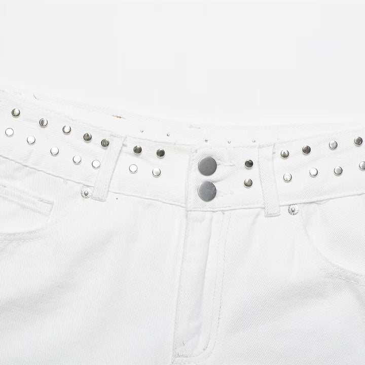 Damern mode Denim-shorts med dekorativ nitar midja Mirla-Eva Jonsson