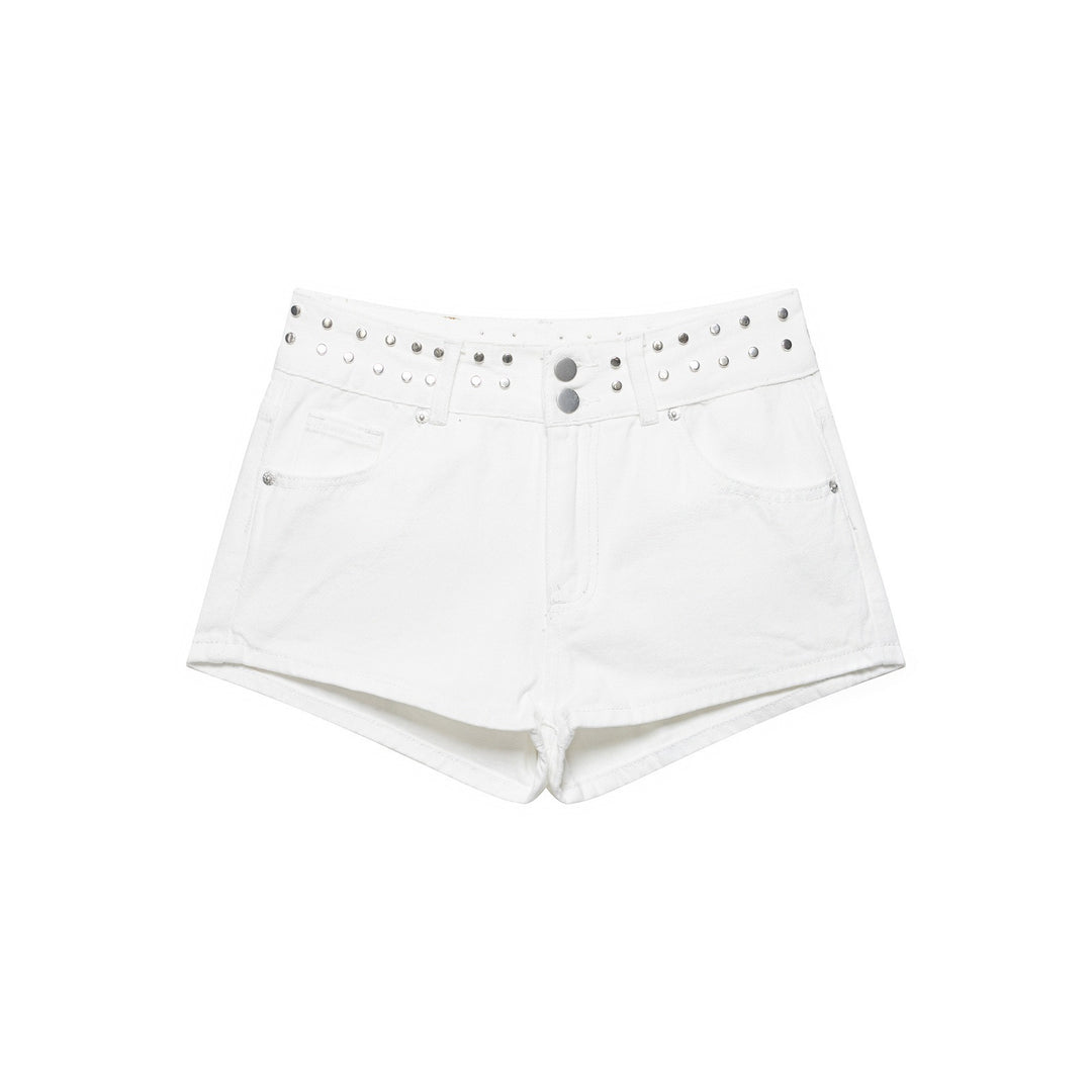 Damern mode Denim-shorts med dekorativ nitar midja Mirla-Eva Jonsson