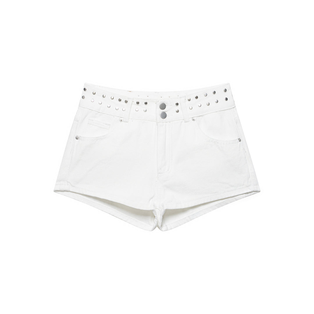 Damern mode Denim-shorts med dekorativ nitar midja Mirla-Eva Jonsson