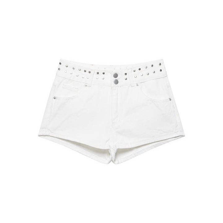 Damern mode Denim-shorts med dekorativ nitar midja Mirla-Eva Jonsson