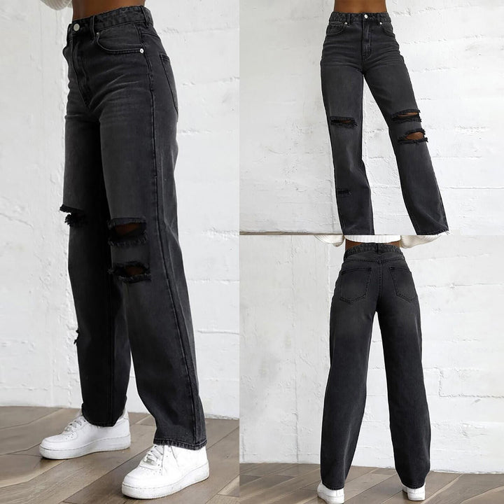 Damern mode Zerstörte Jeans i en avslappnad stil med höga fickor och unika detaljer Mirla-Eva Jonsson